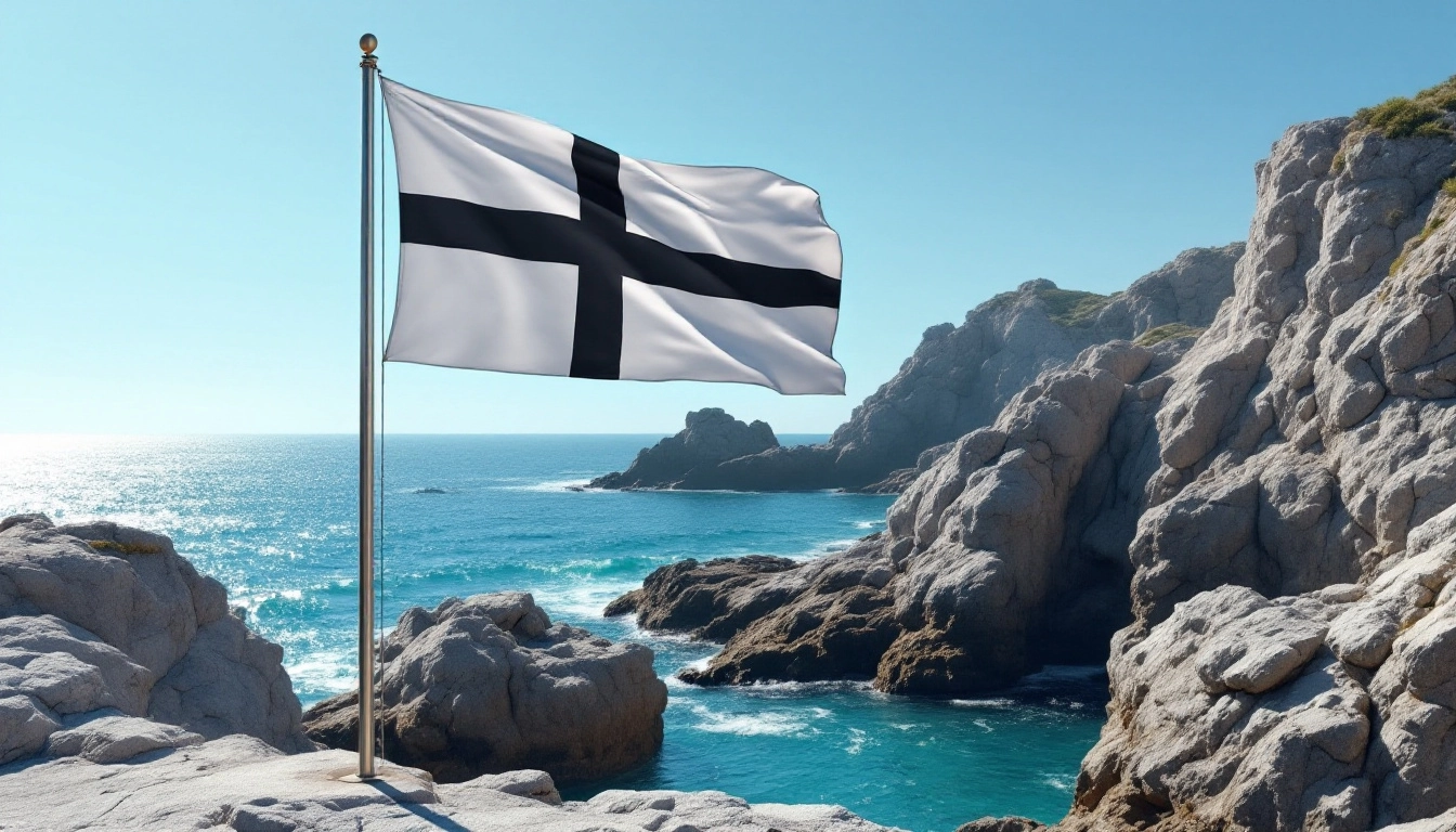 Drapeau breton sur un mât au bord de mer en Bretagne