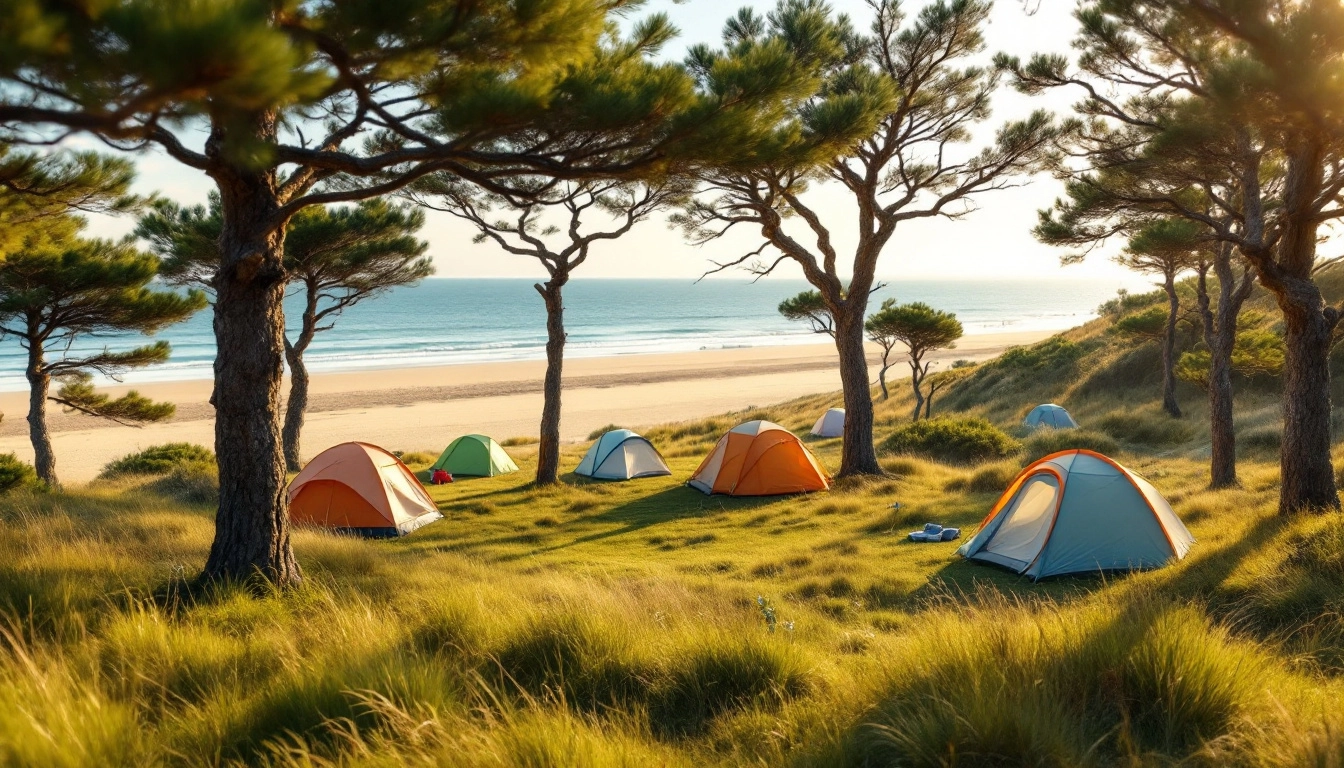 Camping en bord de mer en Bretagne, tentes et pins