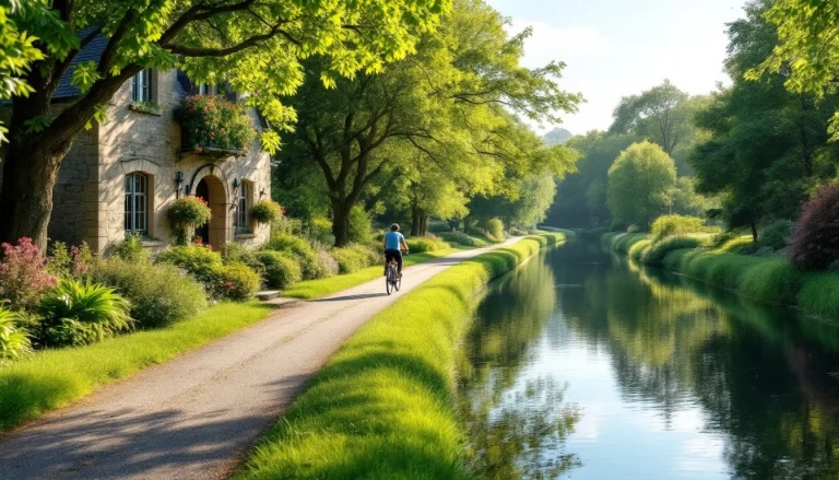 Cycliste sur le chemin de halage du canal de Nantes à Brest