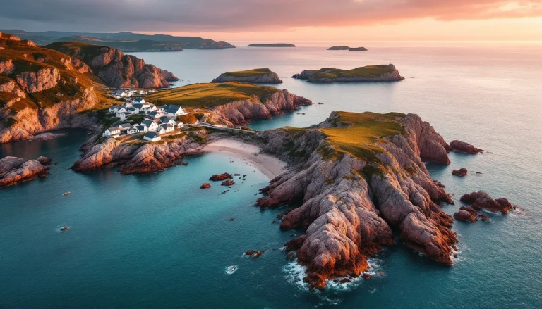 Cote de granit rose en Bretagne, vue aerienne