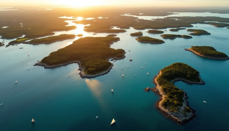 Vue aerienne du golfe du Morbihan et ses iles