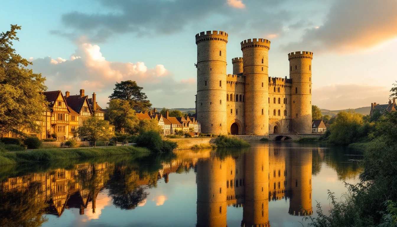 Le château des Rohan et ses tours reflétés dans l'Oust à Josselin