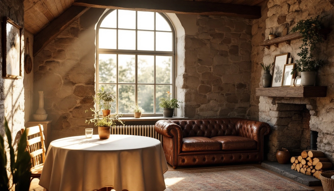 Intérieur chaleureux d'un gîte breton en pierre
