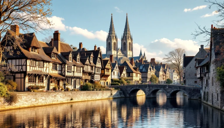 Vieux Quimper, maisons à pans de bois le long de l'Odet et cathédrale