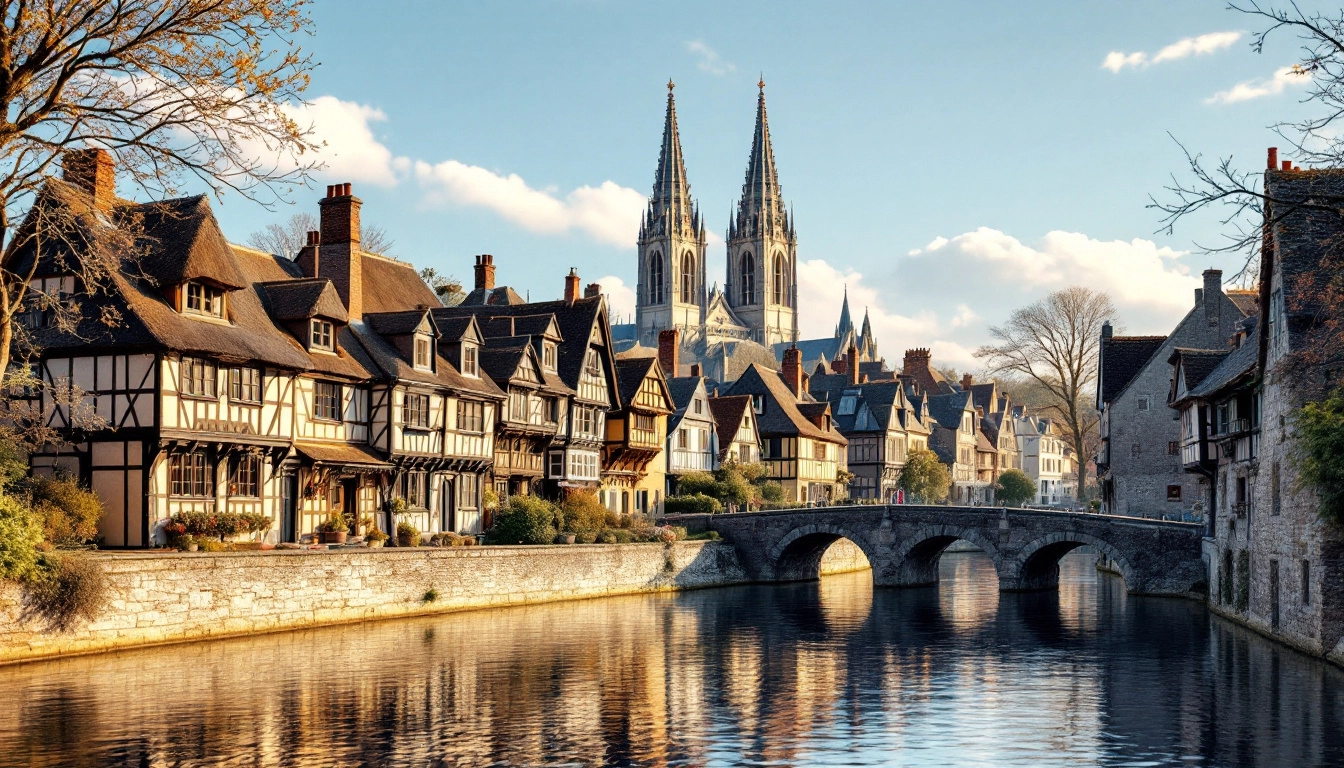 Vieux Quimper, maisons à pans de bois le long de l'Odet et cathédrale