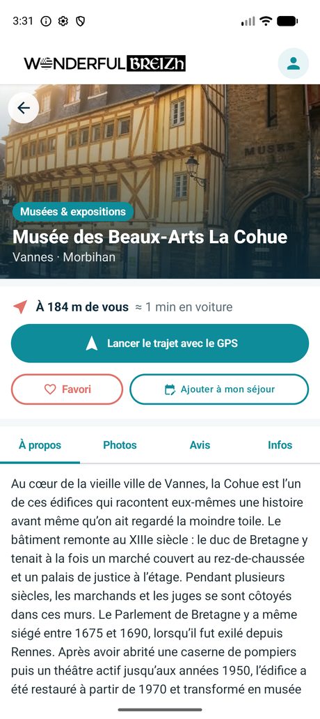 Fiche d'une activité dans l'application
